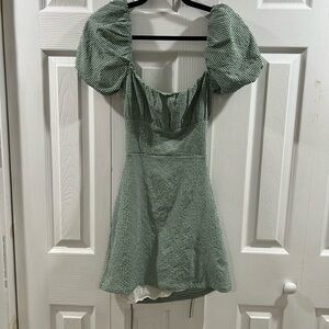 OAK + FORT Green Puff Sleeve Mini Sundress
